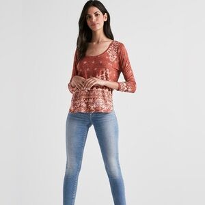 Lucky brand Rusty Orange and White Tribal Floral Boho